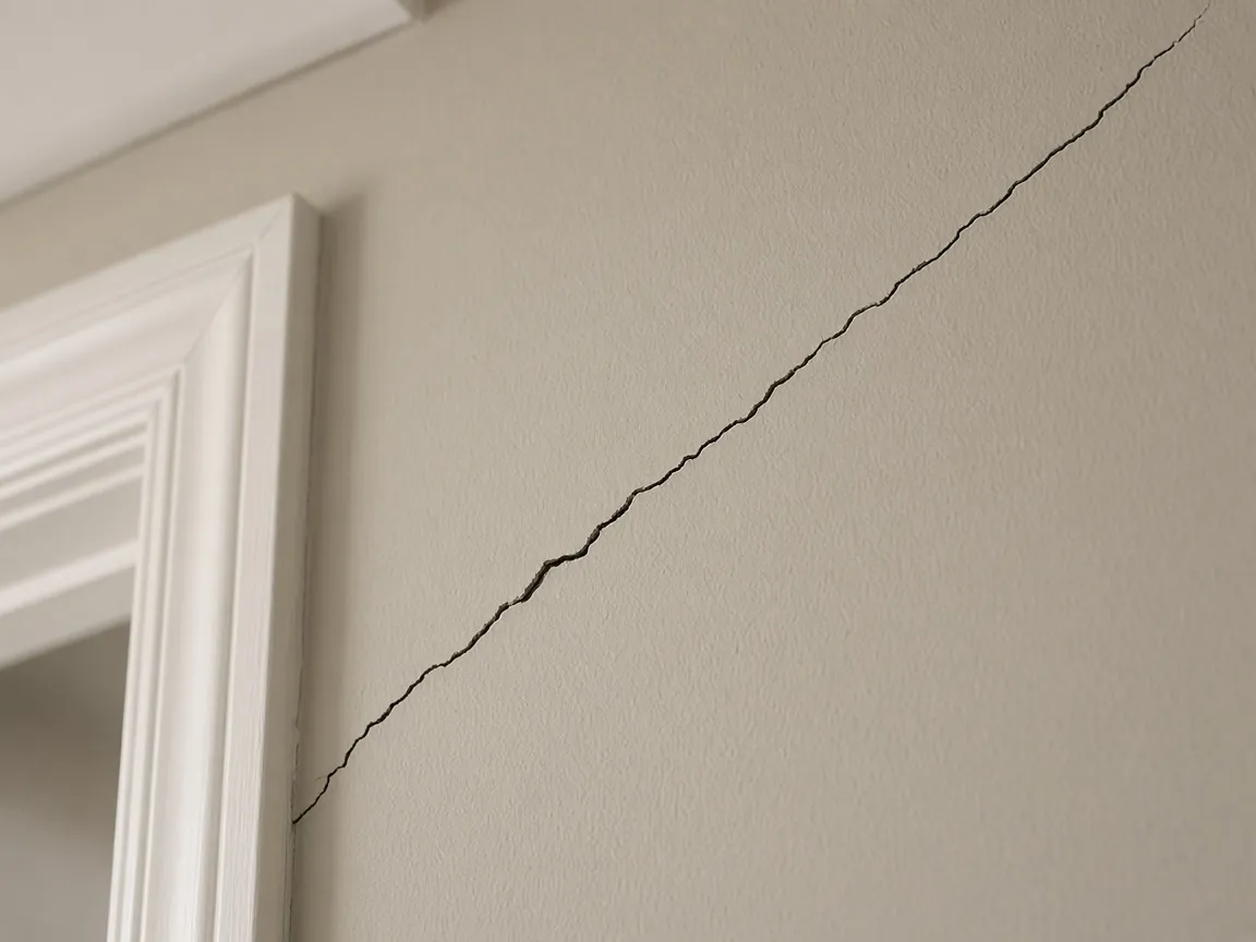 Diagonal crack running up a drywall wall from the corner of a door frame, a common sign of foundation movement in San Antonio homes